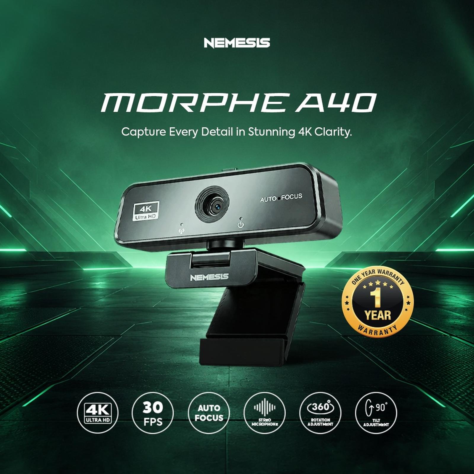 NYK NEMESIS Webcam Morphe A40 4K Ultra HD Webcam with Auto Focus and Privacy Protection