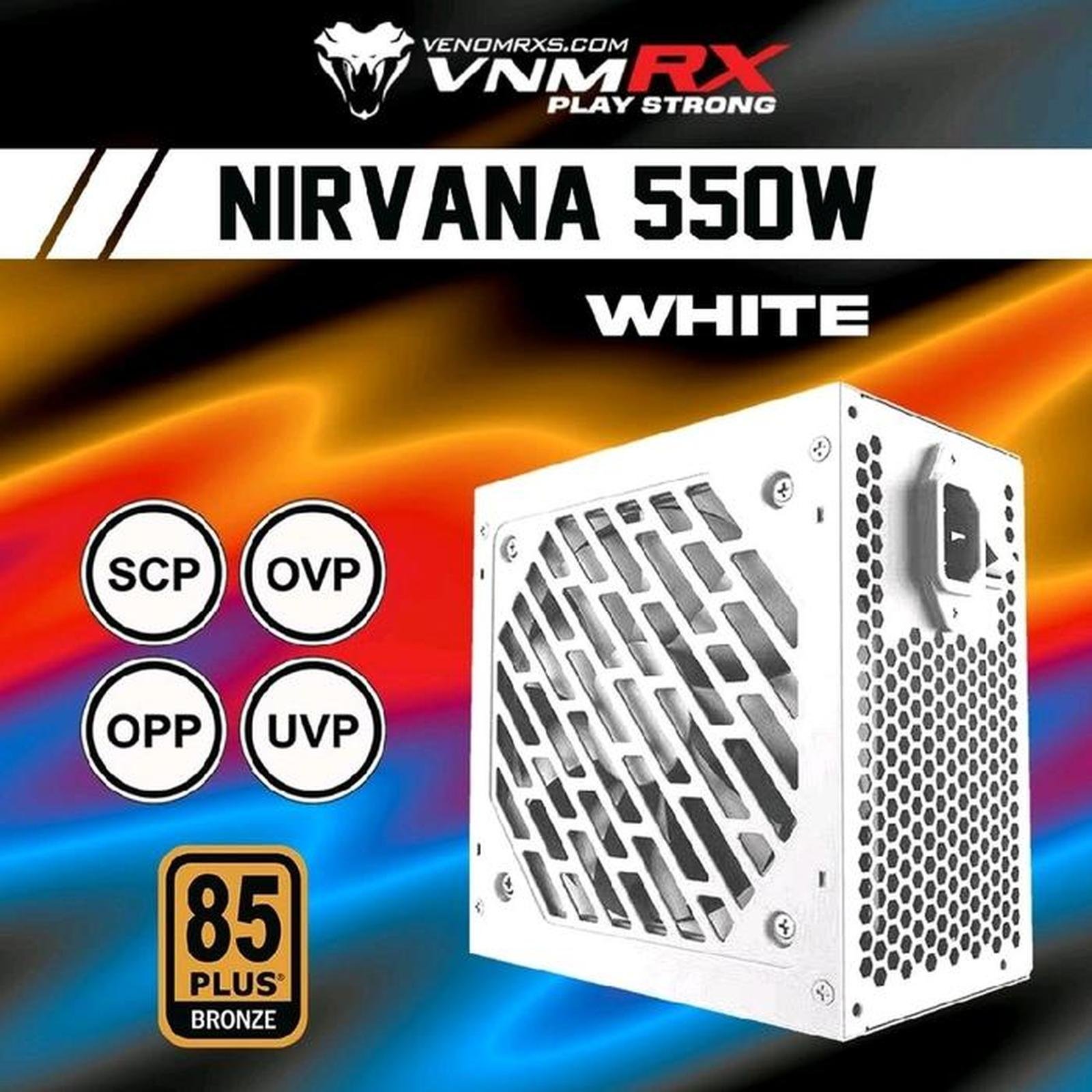 Venomrx Power Supply PSU Nirvana White 550W 85+ Bronze Flat Cable