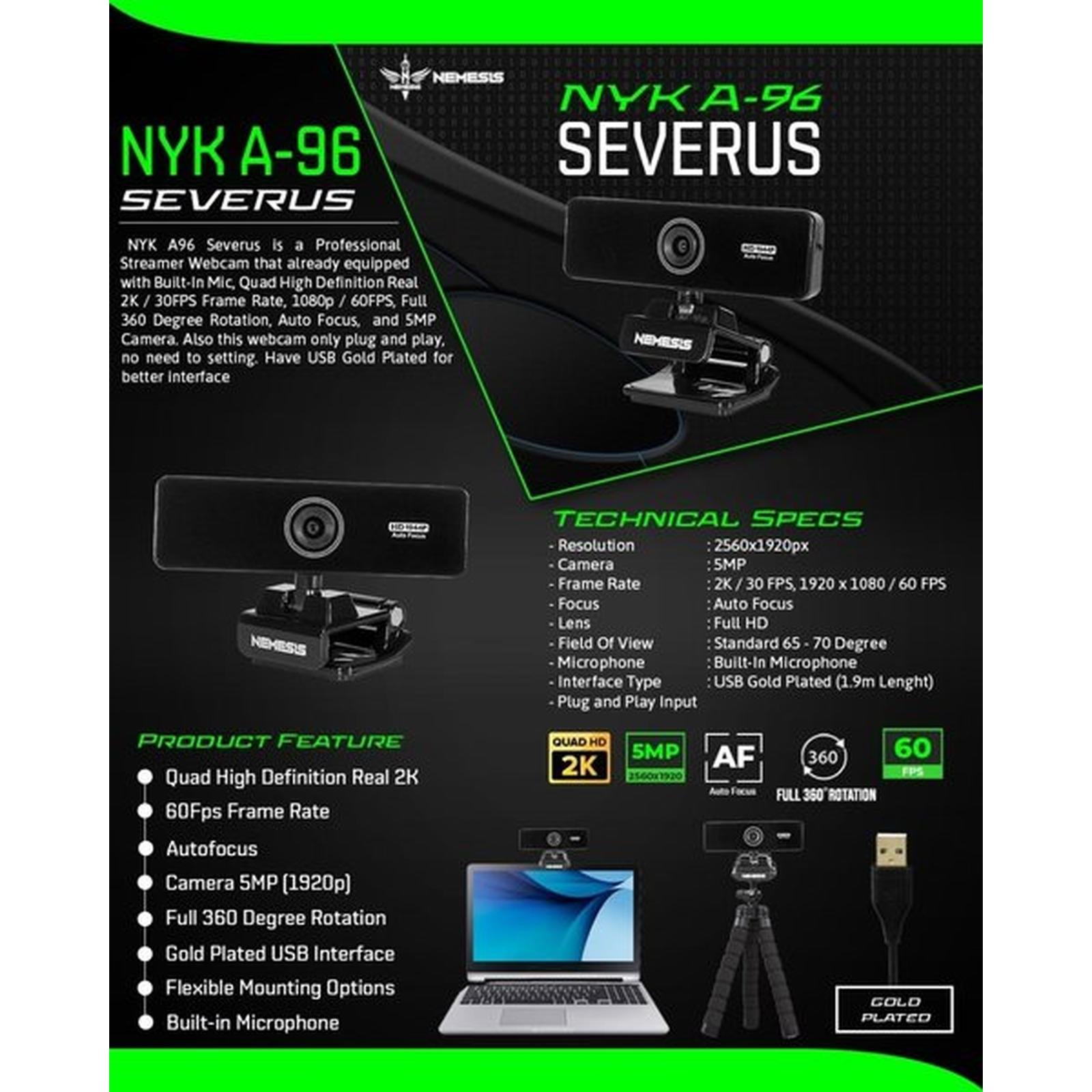NYK Nemesis A96 Severus 2K QHD Streaming Gaming Webcam with Microphone - Gambar 6