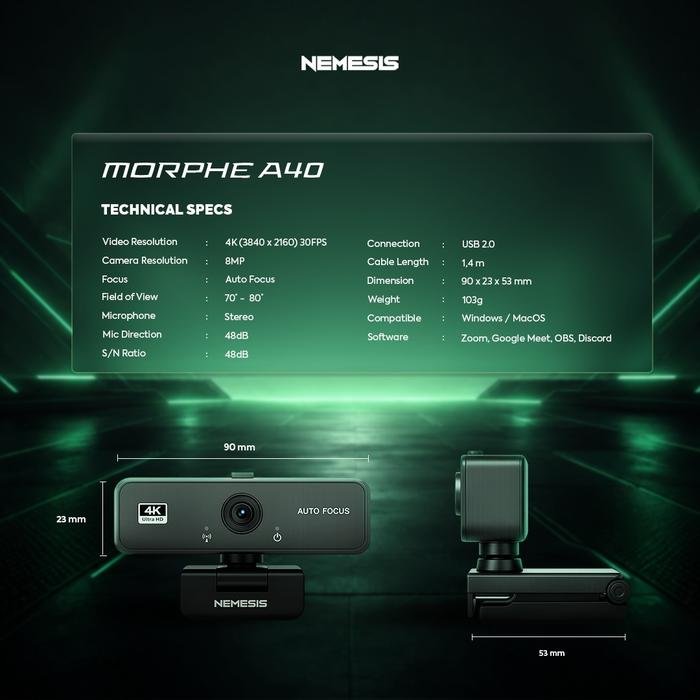 NYK NEMESIS Webcam Morphe A40 4K Ultra HD Webcam with Auto Focus and Privacy Protection - Gambar 5