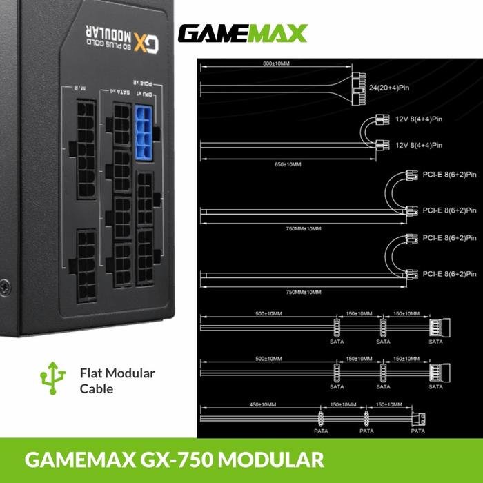 Gamemax GX-750 Power Supply 750W Modular 80+ Gold ATX - PSU 750W - Gambar 5