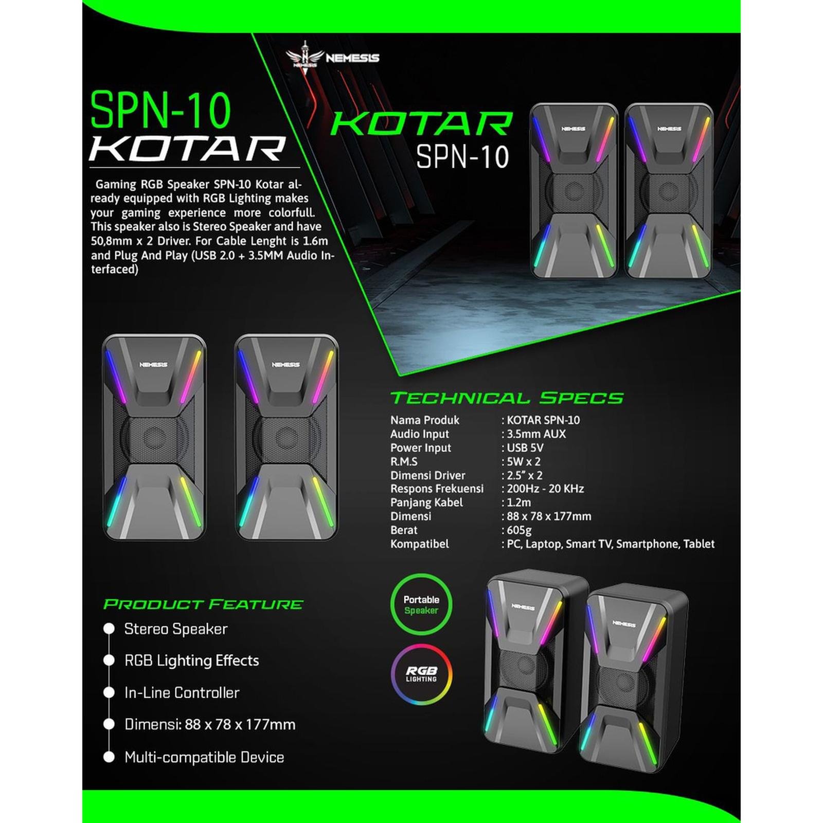 NYK Nemesis KOTAR SPN-10 Speaker Gaming USB 2.0 RGB - Gambar 5