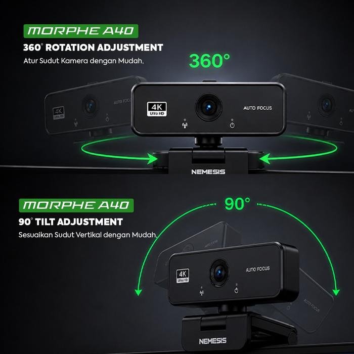 NYK NEMESIS Webcam Morphe A40 4K Ultra HD Webcam with Auto Focus and Privacy Protection - Gambar 3
