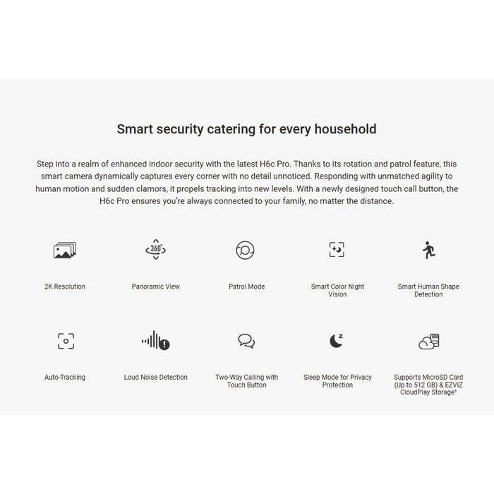 Ezviz CCTV H6c Pro 2K 3MP Smart Wi-Fi Pan Tilt IP Camera CCTV Indoor - Gambar 2