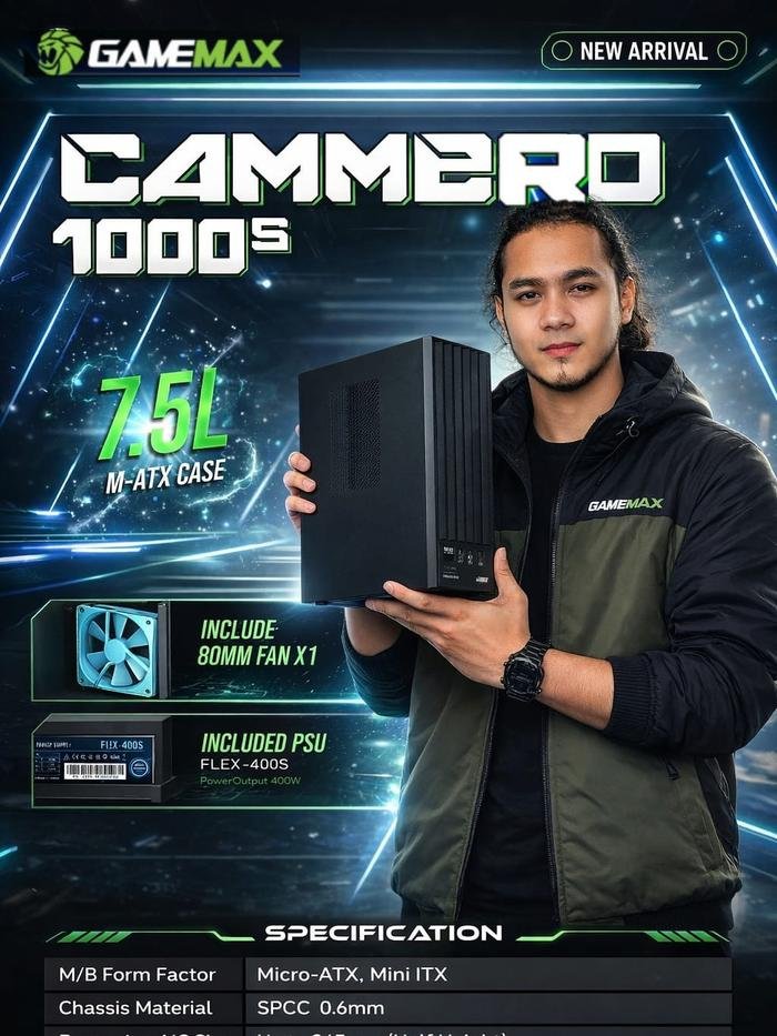 Gamemax Cammero 1000s Casing PC SFF Mini ITX Include PSU 400Watt Slim - Gambar 9